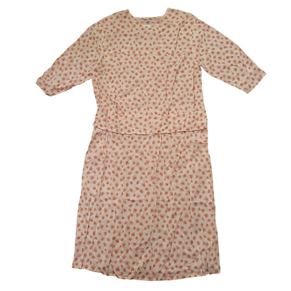 Flax M White‎ Pink Floral Midi Dress Prairie Lagenlook Cottagecore
